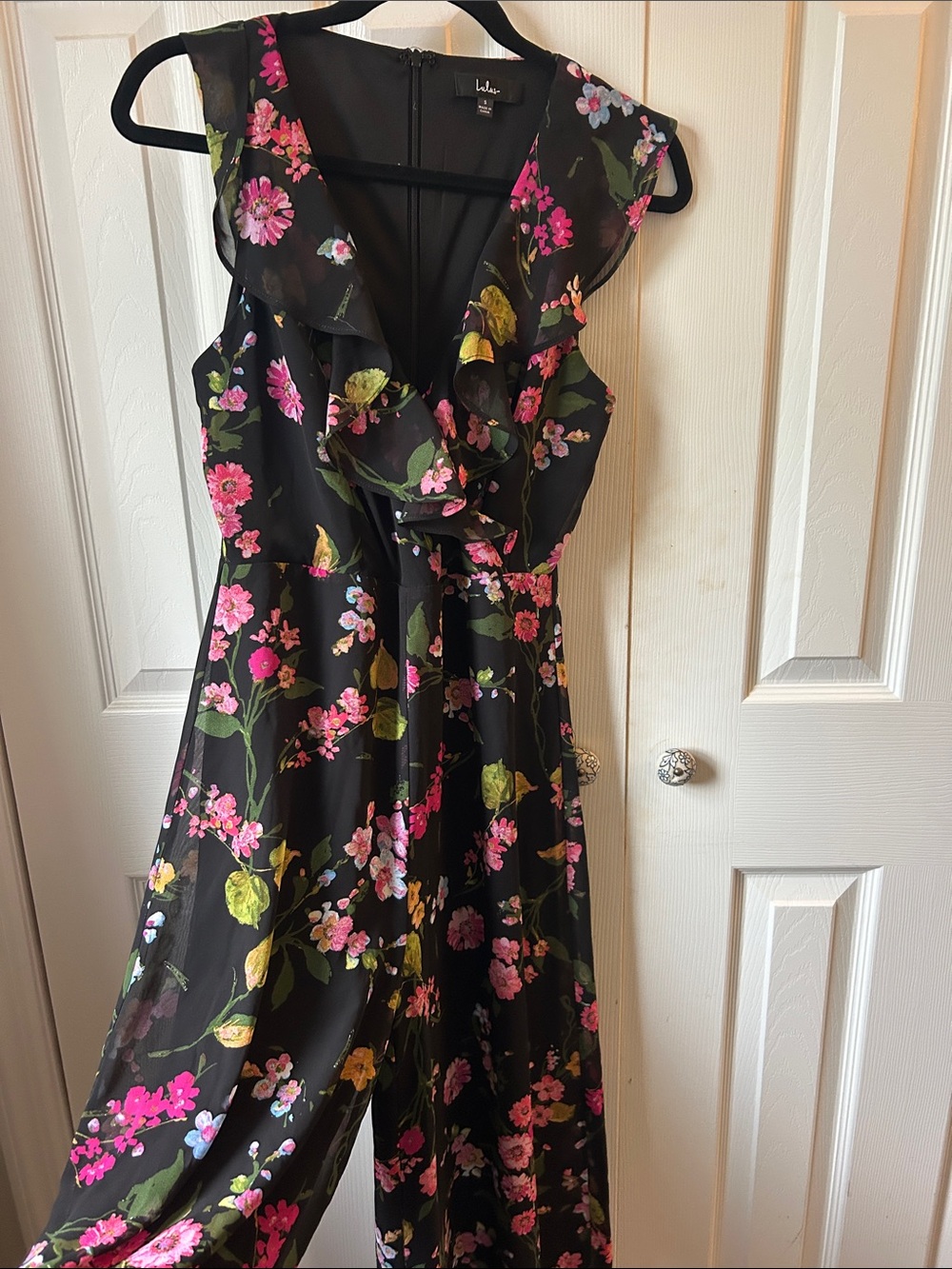 Lulu's Black Floral Ruffled Jumpsuit